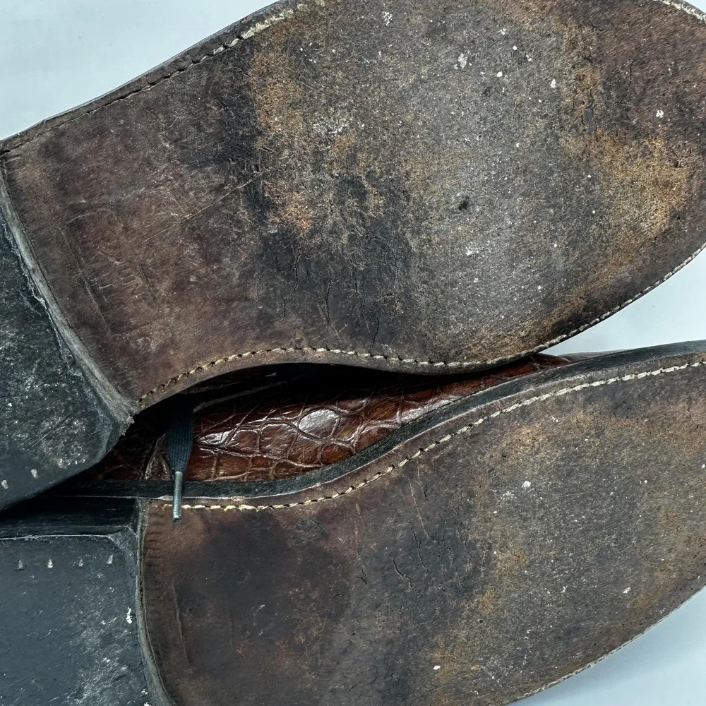 Vintage Dover Crocodile Derby Dress Shoes Mens EU 38.5 US 6 Brown Exotic Leather